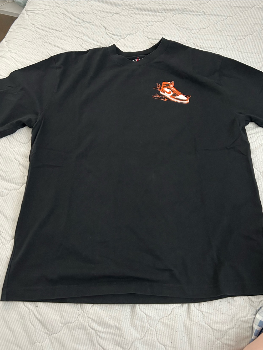 Jordan Black Tee with Orange and White Sneaker Graphic